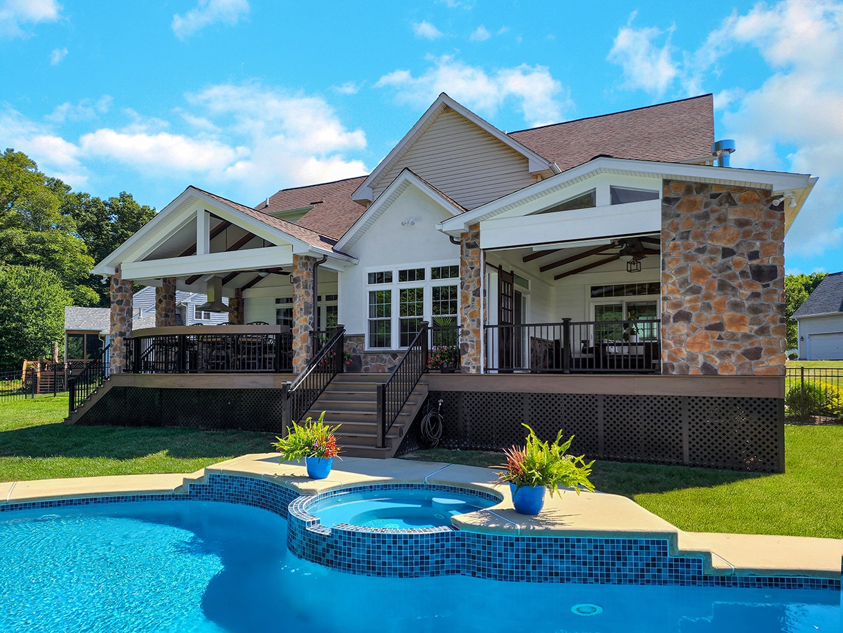 custom deck with pool